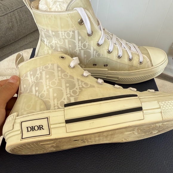 Dior Cream High-Top Sneakers - Picture 5 of 9